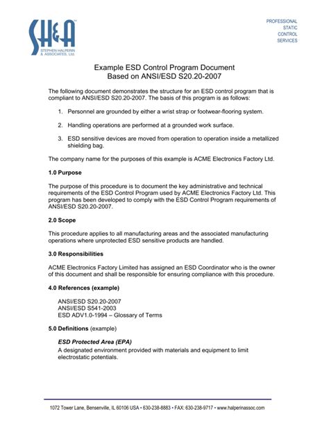 ESD Control Programs and ANSI/ESD S20 .